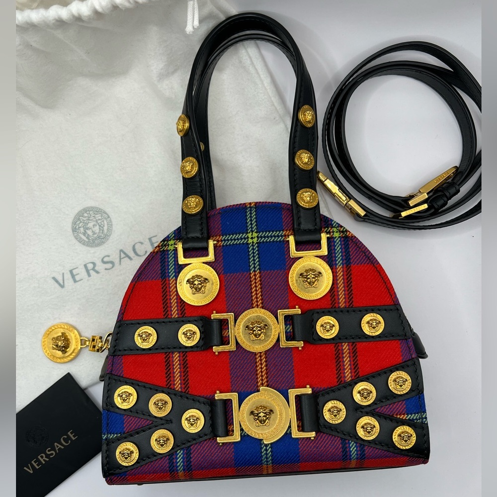 SOLD Versace Tribute Medusa Medallion Bag in Red Tartan Small